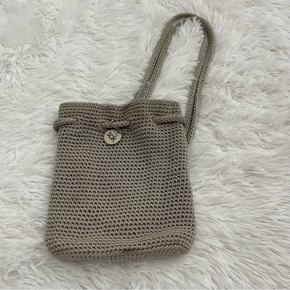 THE SAK MINI BACKPACK, GRAY/TAN COLOR. WOVEN